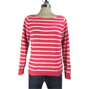 Tommy Orange pink  and White Strips Sweater Size L.